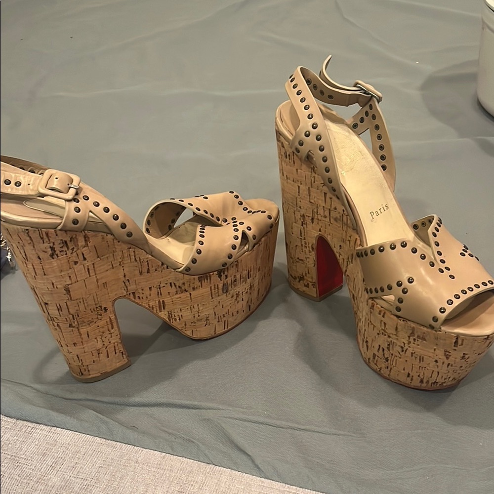 Christian Louboutin Tan Red Platform Sandals